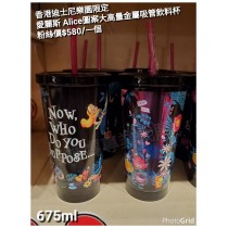 香港迪士尼樂園限定 愛麗絲 Alice 圖案大高量金屬吸管飲料杯